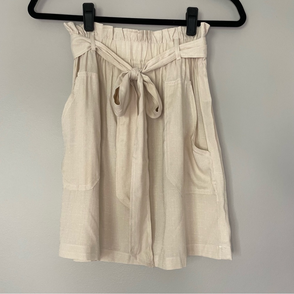Paper Bag Waist Light Beige Mini Skirt NEW - Picture 5 of 10